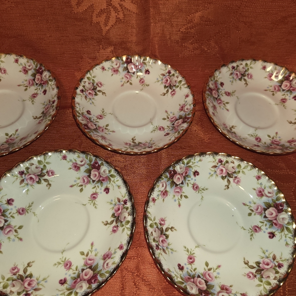 Royal Albert Cottage Garden Bone China England Pink Roses Saucers-Set Of 5